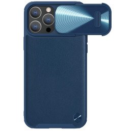 Nillkin CamShield Leather S Case iPhone 14 Pro dėklas su fotoaparato dangteliu mėlynos spalvos