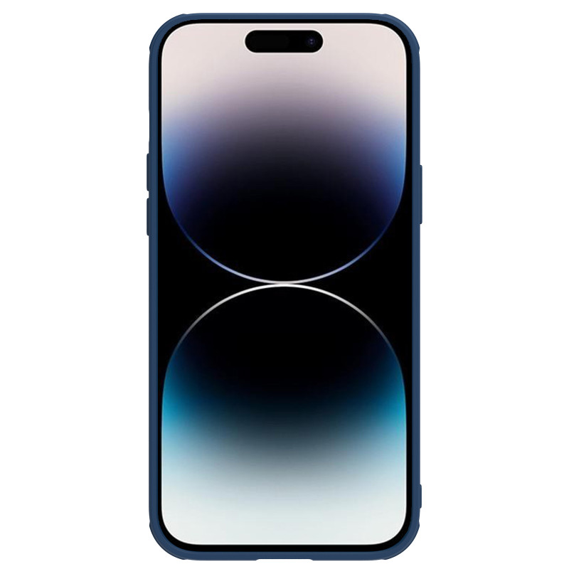 Nillkin CamShield Leather S Case iPhone 14 Pro dėklas su fotoaparato dangteliu mėlynos spalvos