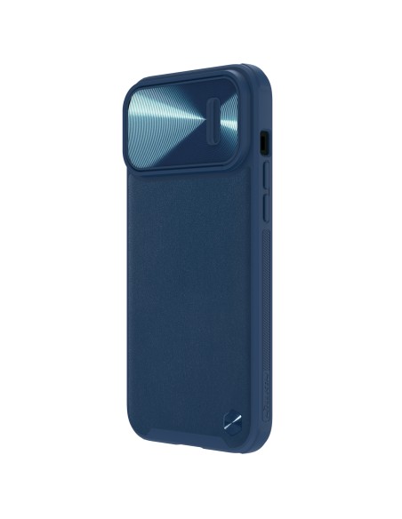 Nillkin CamShield Leather S Case iPhone 14 Pro dėklas su fotoaparato dangteliu mėlynos spalvos Nillkin CamShield Leather S Case iPhone 14 Pro dėklas su fotoaparato dangteliu mėlynos spalvos