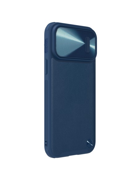 Nillkin CamShield Leather S Case iPhone 14 Pro dėklas su fotoaparato dangteliu mėlynos spalvos Nillkin CamShield Leather S Case iPhone 14 Pro dėklas su fotoaparato dangteliu mėlynos spalvos