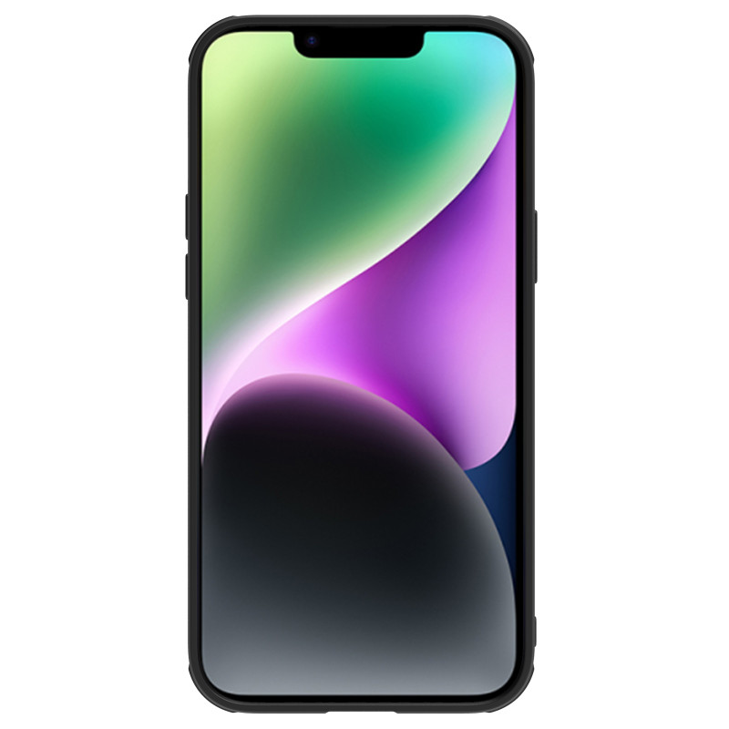 Nillkin CamShield Leather S Case iPhone 14 Plus dėklas su fotoaparato dangteliu juodas