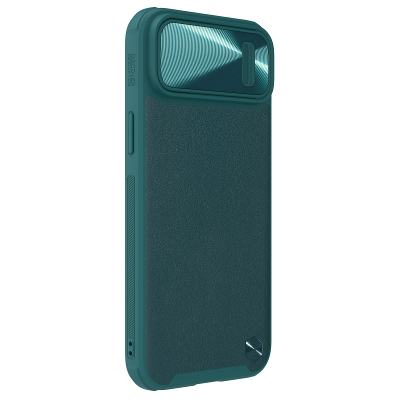 Nillkin CamShield Leather S Case iPhone 14 Plus dėklo dangtelis su fotoaparato dangteliu žalias