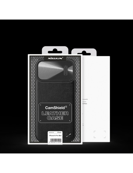 Nillkin CamShield Leather S Case iPhone 14 Pro Max dėklas su fotoaparato dangteliu juodos spalvos Nillkin CamShield Leather S Case iPhone 14 Pro Max dėklas su fotoaparato dangteliu juodos spalvos