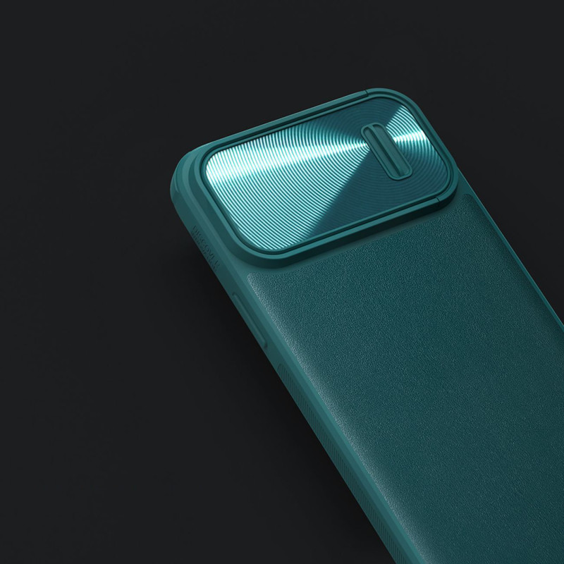 Nillkin CamShield Leather S Case iPhone 14 Pro Max dėklas su fotoaparato dangteliu juodos spalvos
