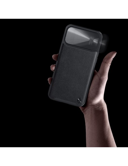 Nillkin CamShield Leather S Case iPhone 14 Pro Max dėklas su fotoaparato dangteliu juodos spalvos Nillkin CamShield Leather S Case iPhone 14 Pro Max dėklas su fotoaparato dangteliu juodos spalvos