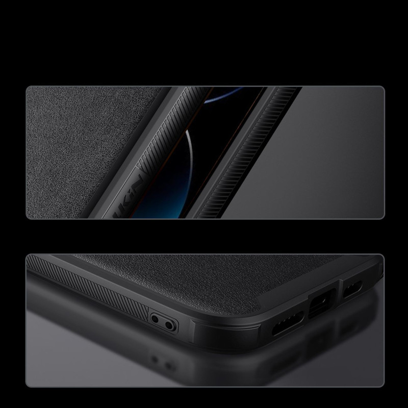 Nillkin CamShield Leather S Case iPhone 14 Pro Max dėklas su fotoaparato dangteliu juodos spalvos