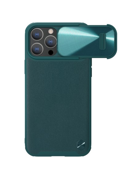 Nillkin CamShield Leather S Case iPhone 14 Pro Max dėklas su fotoaparato dangteliu žalias Nillkin CamShield Leather S Case iPhone 14 Pro Max dėklas su fotoaparato dangteliu žalias