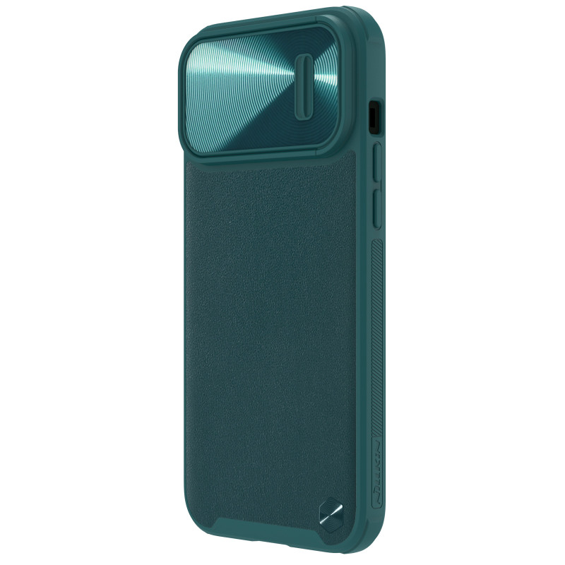 Nillkin CamShield Leather S Case iPhone 14 Pro Max dėklas su fotoaparato dangteliu žalias