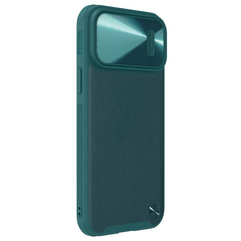 Nillkin CamShield Leather S Case iPhone 14 Pro Max dėklas su fotoaparato dangteliu žalias