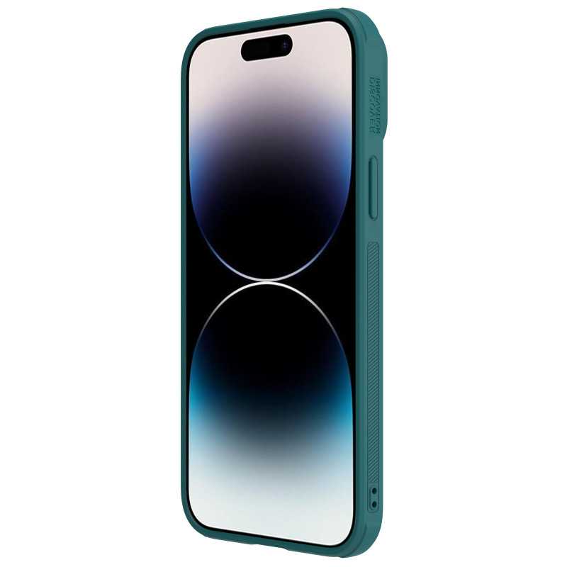 Nillkin CamShield Leather S Case iPhone 14 Pro Max dėklas su fotoaparato dangteliu žalias