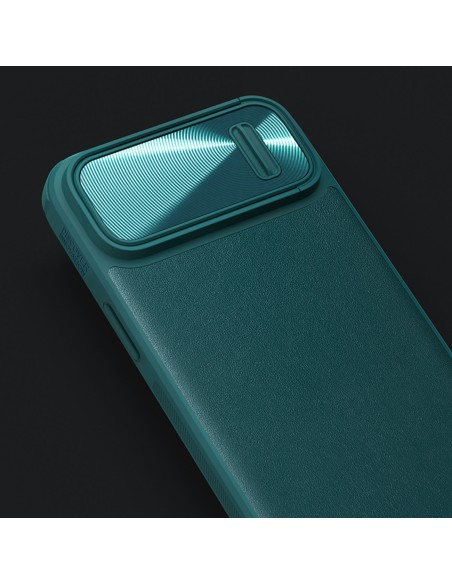 Nillkin CamShield Leather S Case iPhone 14 Pro Max dėklas su fotoaparato dangteliu žalias Nillkin CamShield Leather S Case iPhone 14 Pro Max dėklas su fotoaparato dangteliu žalias
