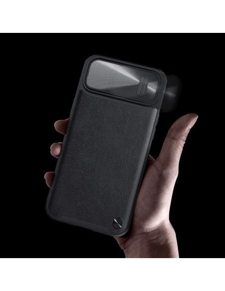 Nillkin CamShield Leather S Case iPhone 14 Pro Max dėklas su fotoaparato dangteliu žalias Nillkin CamShield Leather S Case iPhone 14 Pro Max dėklas su fotoaparato dangteliu žalias