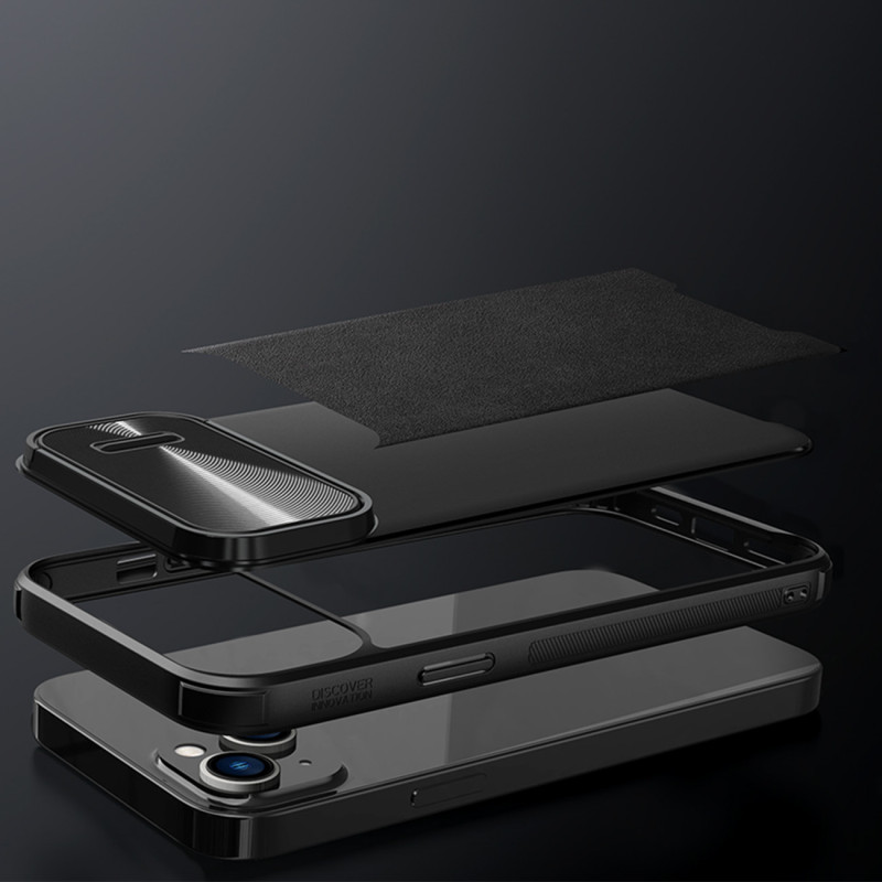 Nillkin CamShield Leather S Case iPhone 14 Pro Max dėklas su fotoaparato dangteliu žalias