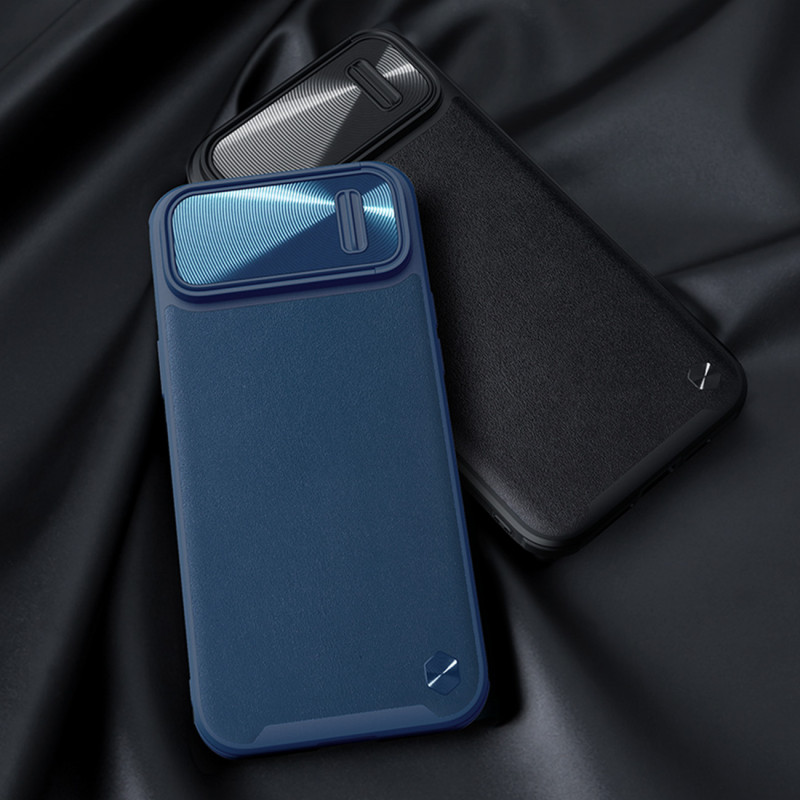Nillkin CamShield Leather S Case iPhone 14 Pro Max dėklas su fotoaparato dangteliu žalias