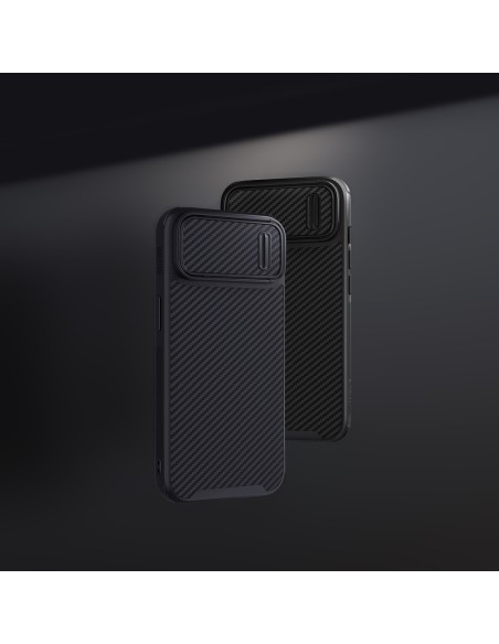 Nillkin Synthetic Fiber S Case iPhone 14 dėklas su fotoaparato dangteliu, juodas Nillkin Synthetic Fiber S Case iPhone 14 dėklas su fotoaparato dangteliu, juodas
