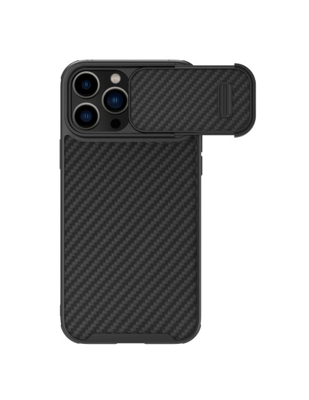 Nillkin Synthetic Fiber S Case iPhone 14 Pro dėklas su fotoaparato dangteliu, juodas Nillkin Synthetic Fiber S Case iPhone 14 Pro dėklas su fotoaparato dangteliu, juodas
