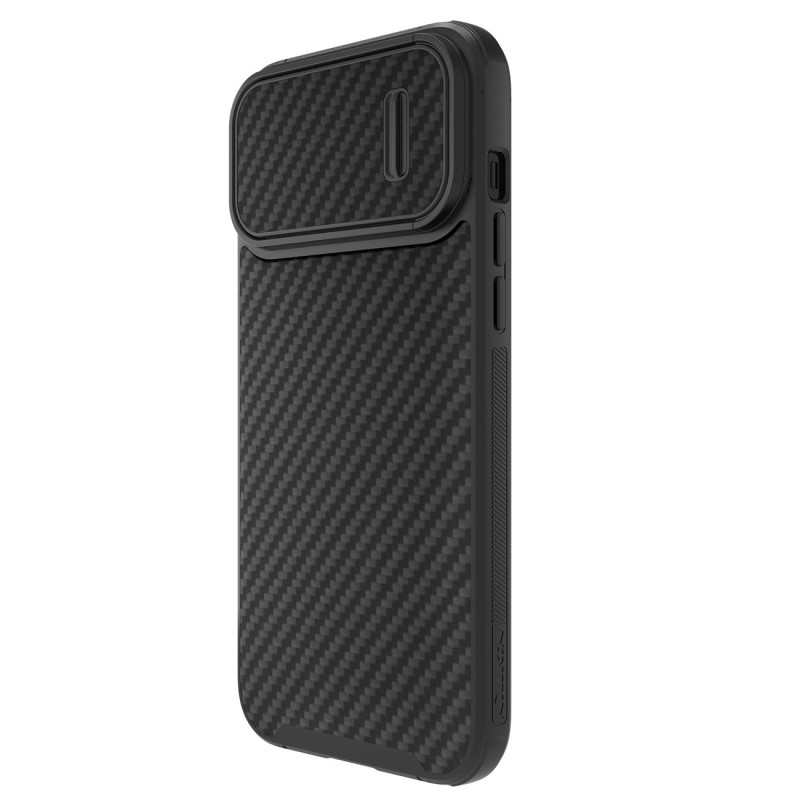 Nillkin Synthetic Fiber S Case iPhone 14 Pro dėklas su fotoaparato dangteliu, juodas
