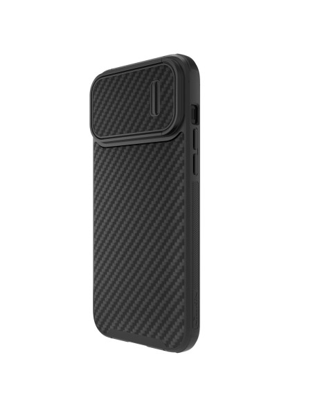 Nillkin Synthetic Fiber S Case iPhone 14 Pro dėklas su fotoaparato dangteliu, juodas Nillkin Synthetic Fiber S Case iPhone 14 Pro dėklas su fotoaparato dangteliu, juodas
