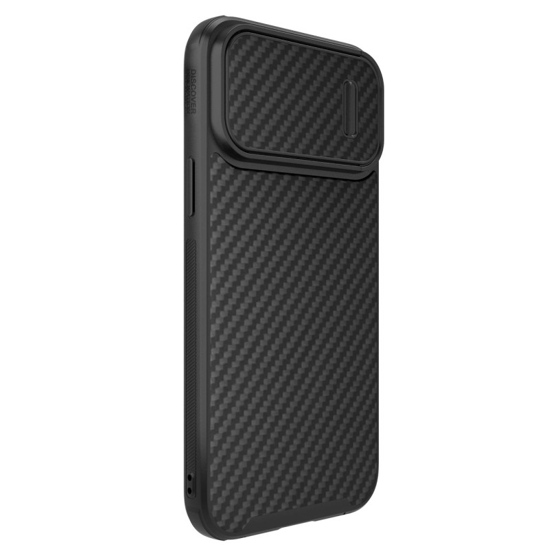 Nillkin Synthetic Fiber S Case iPhone 14 Pro dėklas su fotoaparato dangteliu, juodas