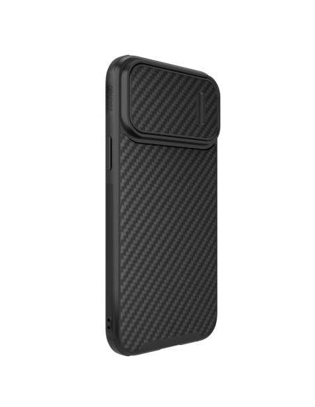Nillkin Synthetic Fiber S Case iPhone 14 Pro dėklas su fotoaparato dangteliu, juodas Nillkin Synthetic Fiber S Case iPhone 14 Pro dėklas su fotoaparato dangteliu, juodas