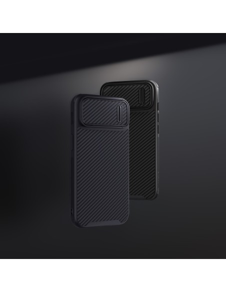 Nillkin Synthetic Fiber S Case iPhone 14 Pro dėklas su fotoaparato dangteliu, juodas Nillkin Synthetic Fiber S Case iPhone 14 Pro dėklas su fotoaparato dangteliu, juodas