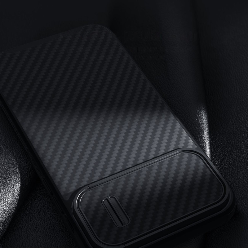 Nillkin Synthetic Fiber S Case iPhone 14 Pro dėklas su fotoaparato dangteliu, juodas