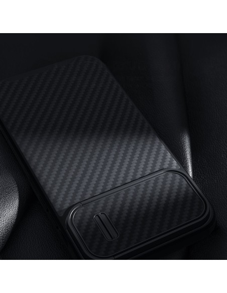 Nillkin Synthetic Fiber S Case iPhone 14 Pro dėklas su fotoaparato dangteliu, juodas Nillkin Synthetic Fiber S Case iPhone 14 Pro dėklas su fotoaparato dangteliu, juodas