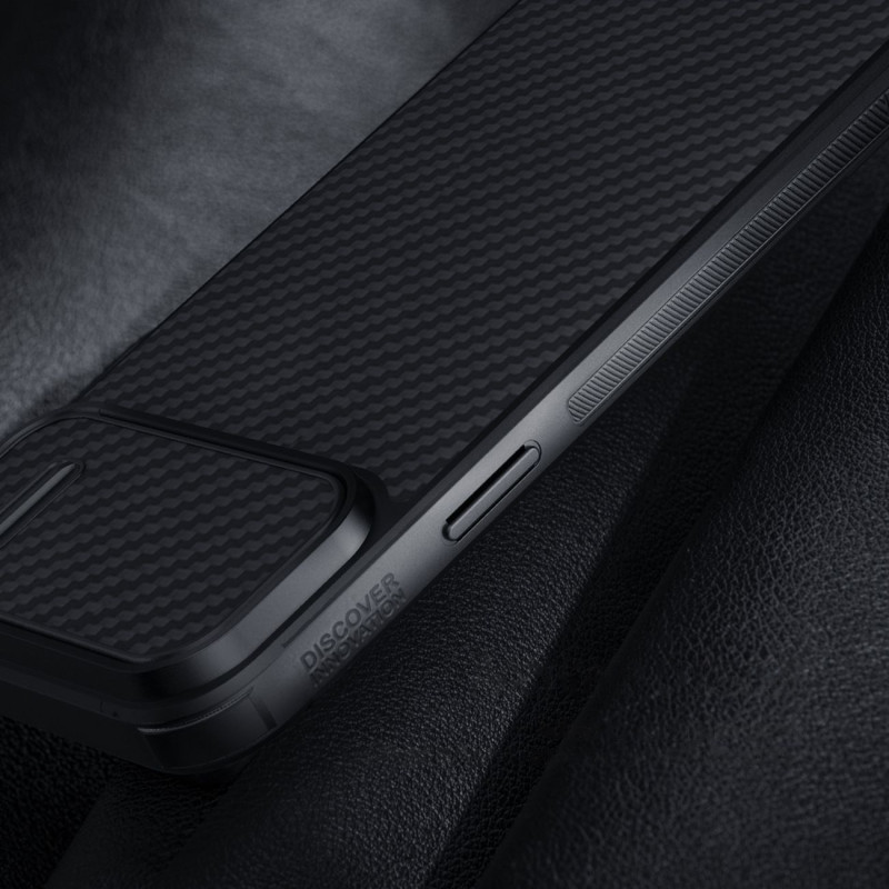 Nillkin Synthetic Fiber S Case iPhone 14 Pro dėklas su fotoaparato dangteliu, juodas