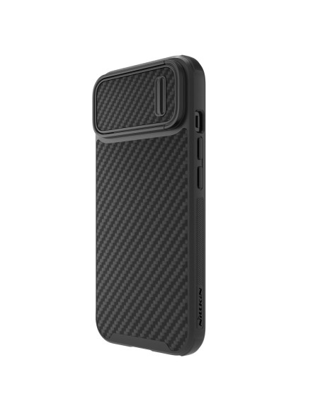 Nillkin Synthetic Fiber S Case iPhone 14 Plus dėklas su fotoaparato dangteliu, juodas Nillkin Synthetic Fiber S Case iPhone 14 Plus dėklas su fotoaparato dangteliu, juodas