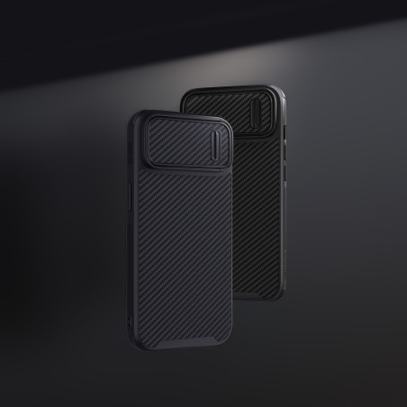 Nillkin Synthetic Fiber S Case iPhone 14 Pro Max dėklas su fotoaparato dangteliu, juodas Nillkin Synthetic Fiber S Case iPhone 14 Pro Max dėklas su fotoaparato dangteliu, juodas