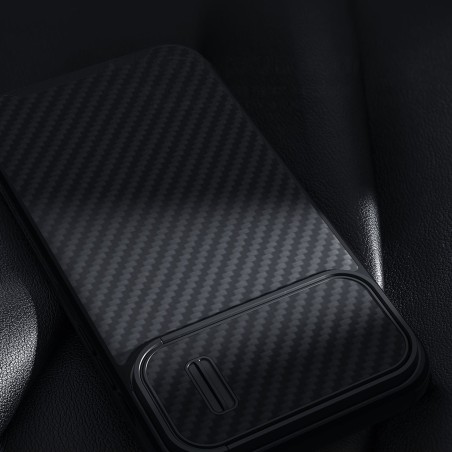 Nillkin Synthetic Fiber S Case iPhone 14 Pro Max dėklas su fotoaparato dangteliu, juodas Nillkin Synthetic Fiber S Case iPhone 14 Pro Max dėklas su fotoaparato dangteliu, juodas