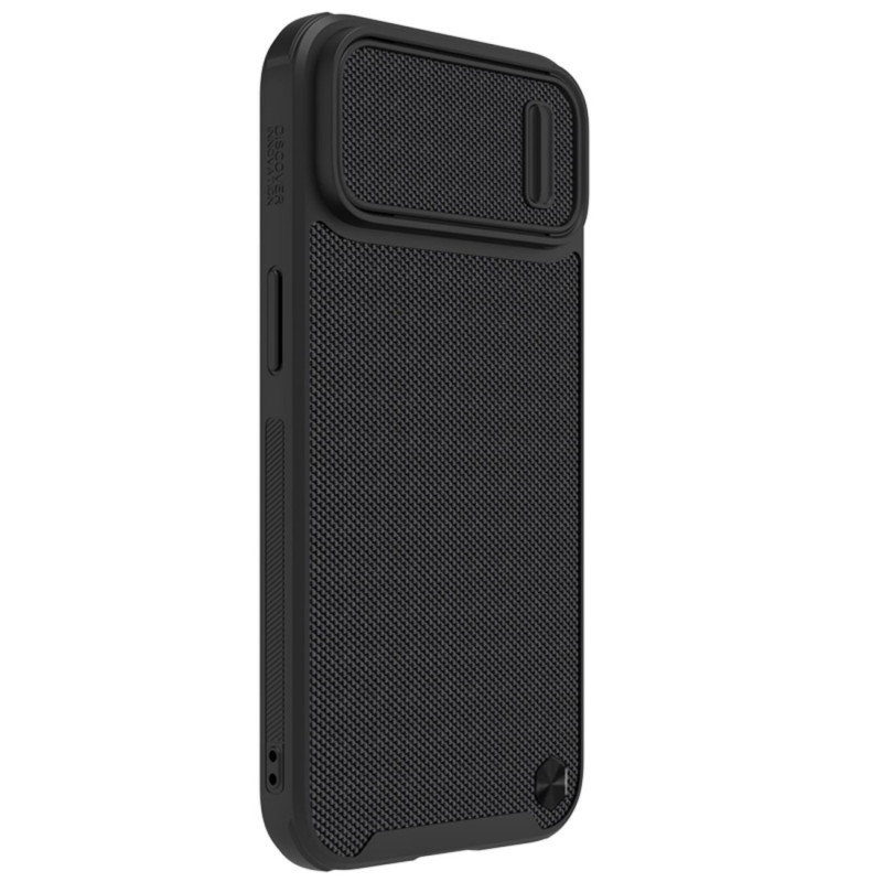 Nillkin Textured S Case iPhone 14, šarvuotas dangtelis su fotoaparato dangteliu, juodas