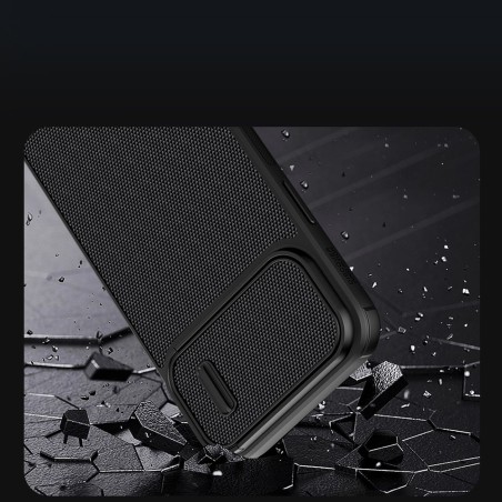 Nillkin Textured S Case iPhone 14, šarvuotas dangtelis su fotoaparato dangteliu, juodas Nillkin Textured S Case iPhone 14, šarvuotas dangtelis su fotoaparato dangteliu, juodas