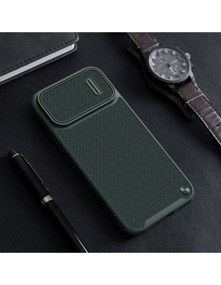 Nillkin Textured S Case iPhone 14, šarvuotas dangtelis su fotoaparato dangteliu, žalias Nillkin Textured S Case iPhone 14, šarvuotas dangtelis su fotoaparato dangteliu, žalias