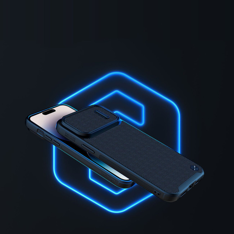Nillkin Textured S Case iPhone 14 Pro šarvuotas dangtelis su fotoaparato dangteliu, juodas