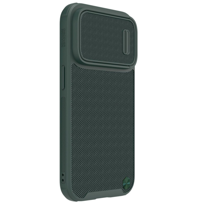 Nillkin Textured S Case iPhone 14 Pro šarvuotas dangtelis su žalios spalvos fotoaparato dangteliu