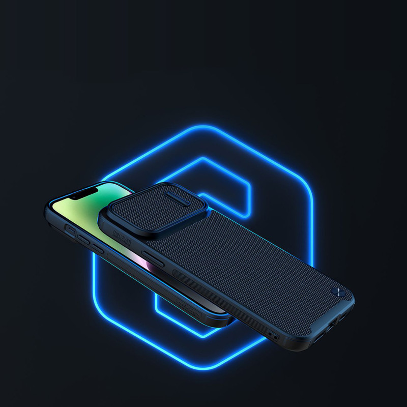 Nillkin Textured S Case iPhone 14 Plus šarvuotas dangtelis su fotoaparato dangteliu, juodas