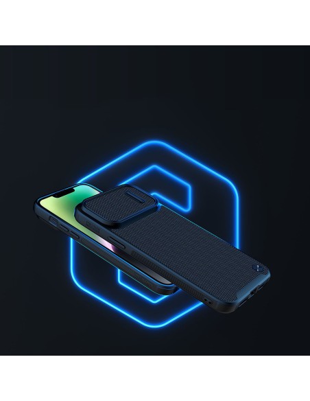 Nillkin Textured S Case iPhone 14 Plus šarvuotas dangtelis su fotoaparato dangteliu, juodas