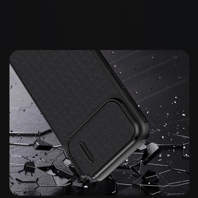 Nillkin Textured S Case iPhone 14 Plus šarvuotas dangtelis su fotoaparato dangteliu, juodas