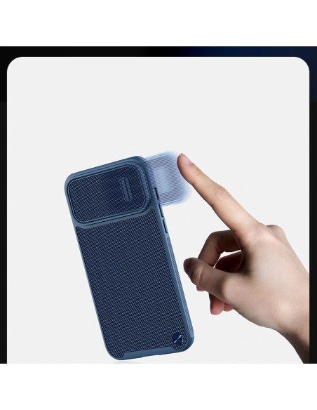 Nillkin Textured S Case iPhone 14 Plus šarvuotas dangtelis su fotoaparato dangteliu, juodas