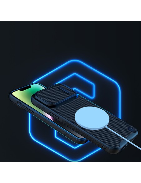 Nillkin Textured S Case iPhone 14 Plus, šarvuotas dangtelis su fotoaparato dangteliu, mėlynas