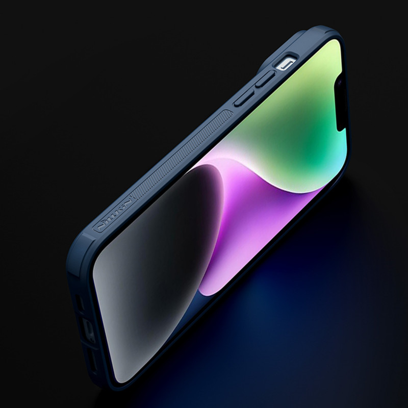 Nillkin Textured S Case iPhone 14 Plus, šarvuotas dangtelis su fotoaparato dangteliu, mėlynas