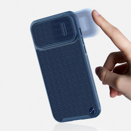 Nillkin Textured S Case iPhone 14 Plus, šarvuotas dangtelis su fotoaparato dangteliu, mėlynas