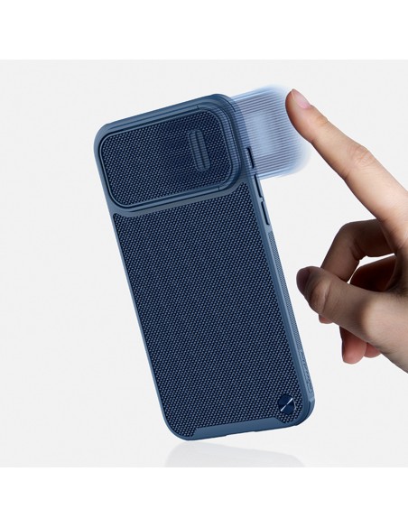 Nillkin Textured S Case iPhone 14 Plus, šarvuotas dangtelis su fotoaparato dangteliu, mėlynas
