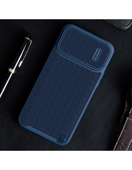 Nillkin Textured S Case iPhone 14 Plus, šarvuotas dangtelis su fotoaparato dangteliu, mėlynas