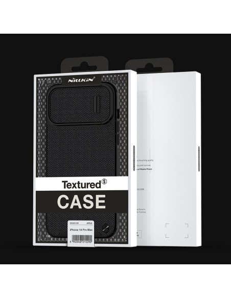 Nillkin Textured S Case iPhone 14 Pro Max šarvuotas dangtelis su mėlynu fotoaparato dangteliu