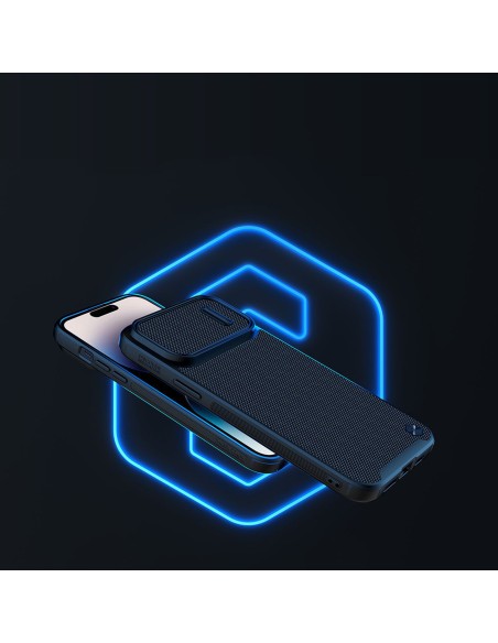 Nillkin Textured S Case iPhone 14 Pro Max šarvuotas dangtelis su mėlynu fotoaparato dangteliu