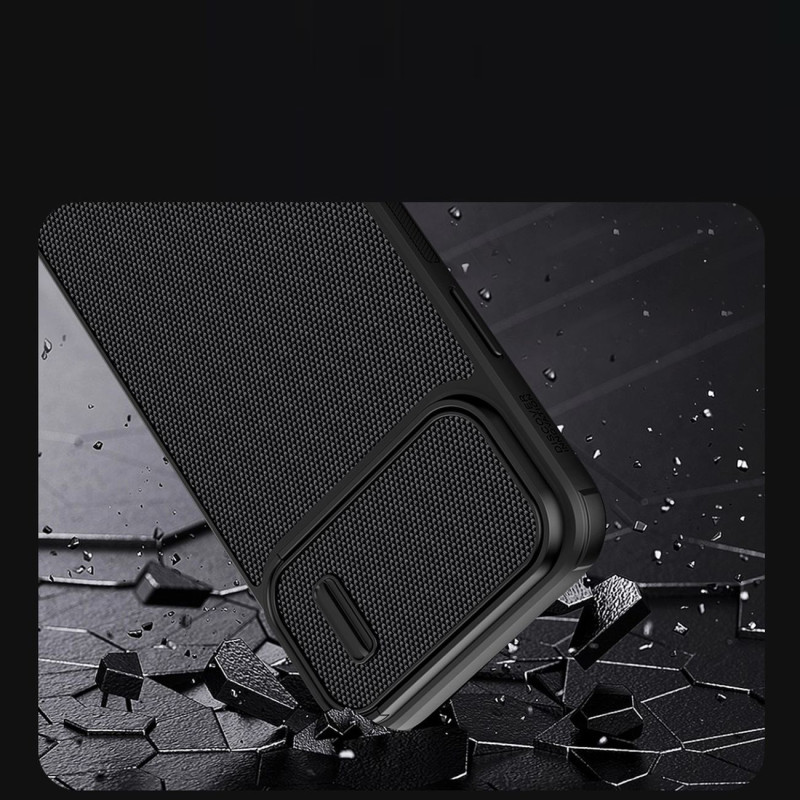 Nillkin Textured S Case iPhone 14 Pro Max šarvuotas dangtelis su mėlynu fotoaparato dangteliu