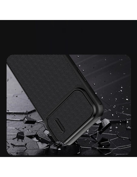 Nillkin Textured S Case iPhone 14 Pro Max šarvuotas dangtelis su mėlynu fotoaparato dangteliu