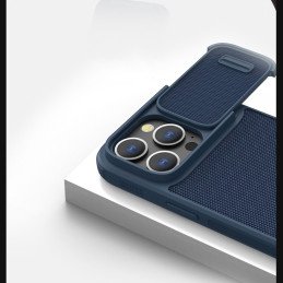 Nillkin Textured S Case iPhone 14 Pro Max šarvuotas dangtelis su mėlynu fotoaparato dangteliu